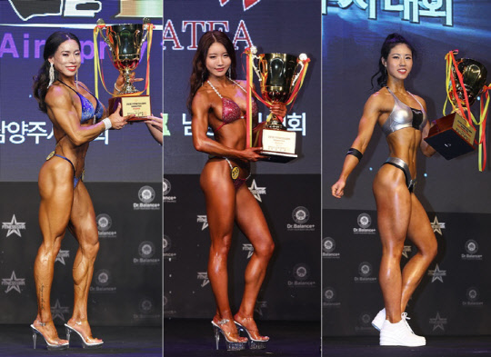 피트니스스타 남양주대회 여자그랑프리의 주인공들. 피규어 그랑프리 박복임 선수, 비키니 그랑프리 최나영 선수, 여자모델 그랑프리 정명경 선수(왼쪽부터)